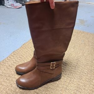 Brand new, brown, knee high riding boots